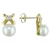 6-6.5mm Cultured Freshwater Button Pearl, Diamond Accent, 14KY Gold Earrings
