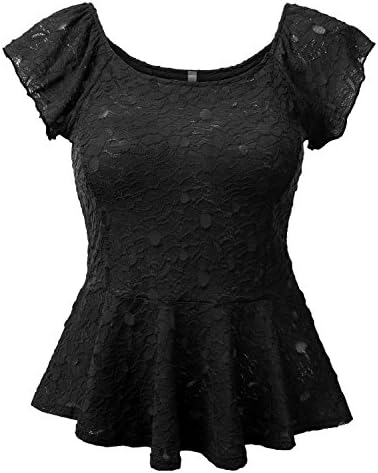 Doublju Plus Womens Short Sleeve Ruffled Lace Peplum Top Plus Size