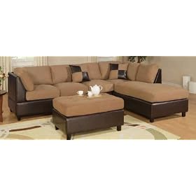 Sofa Sectional Set (Chaise Right) with Ottoman in Saddle - F7622