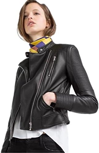 ZYQYJGF Leather Jacket Women'S Slim Tailoring Faux Pu Short Coat Zipper Locomotive Biker Punk Rock Classic Long Sleeve Black . S