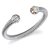 Radiant Glamour: Designer Inspired Sterling Silver Cable Style Bangle Bracelet with Champagne CZ and White CZ Diamond