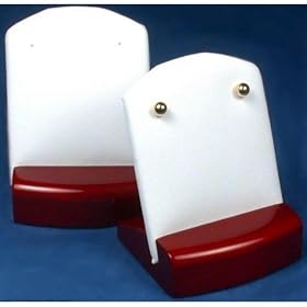 2 Earring Display Pads White Small w/ Rosewood Showcase