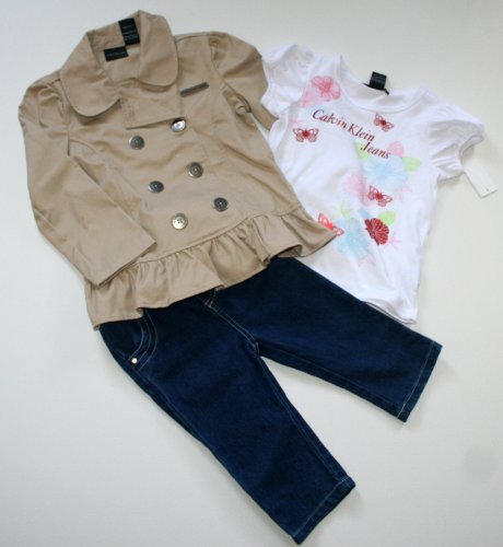 Calvin Klein Toddler Girl's 3 Piece Jacket/Shirt/Jeans Set (3T)