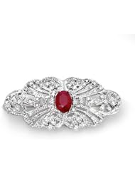 Genuine 3.75 ctw Ruby & Diamond Brooch 14K White Gold