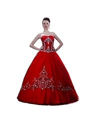 A-line Strapless Full Length Polyester/Tulle Sleeveless  Beaded Lace-Up  Ball Gown Prom Dress/Quinceanera Dress 