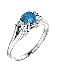 18K White Gold 5.00mm Round Cut Swiss Blue Topaz and Diamond Ring -- LIFETIME WARRANTY