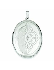 Genuine .925 Sterling Silver & Diamond Center With Swirls 34mm Oval Locket 8.6 Grams. 100% Satisfaction Guaranteed.