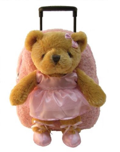 2 Item Bundle: Kreative Kids 8081 Pink Ballerina Bear (Brown Bear) Plush Rolling Backpack + Free Activity Book