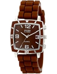Golden Classic Womens 2213-Brown "Social Jelly" Trendy Square Rubber Strap Watch