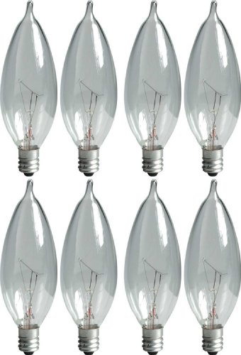 General Electric 66107 Crystal Clear 60-Watt, 650-Lumen Bent Tip Light Bulb with Candelabra Base, 8-Pack
