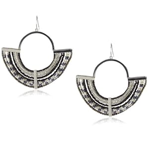 nOir "Maasai/Navajo" Half Moon beaded hoop midnight/silver Earrings