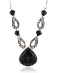Judith Jack "Flamenco" Sterling Silver, Marcasite and Onyx Frontal Teardrop Necklace, 18"