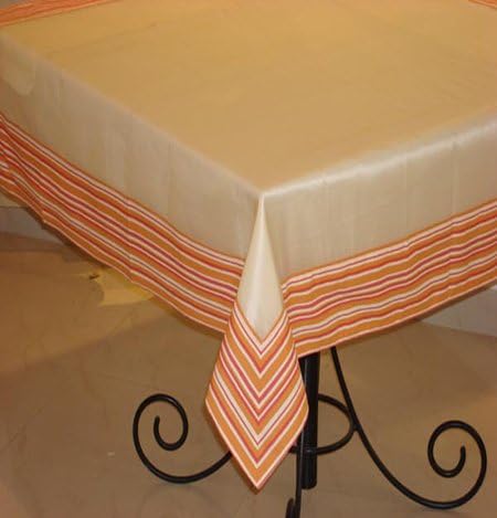 55 By 55 Inches Stripy Rust Cotton Mix Table Cover Table Cloth Table Linen