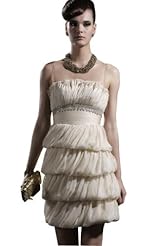 High-Low-Hem Short Crystal Crystals Lace Beaded Applique Chiffon/Taffeta/Tulle Evening Dress 