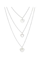 Sterling Silver Heart Triple Strand Necklace, 18"