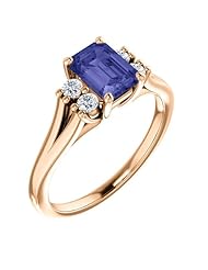 14K Rose Gold 7.00x5.00mm Emerald Cut Tanzanite and Diamond Ring -- LIFETIME WARRANTY