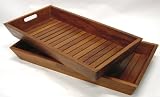 Set of 2 Nesting Solid Teak Serving & Storage Trays- Indoor, Outdoor
