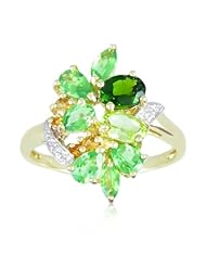 10k Yellow Gold Multi Green Gemstone and Diamond-Accented Leaf Ring