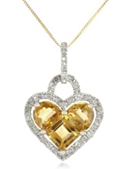 10k Gold Half Moon and Princess Citrine Stone Set and Diamond Heart Pendant Necklace (1/5 cttw, I Color, I2-I3 Clarity), 18"