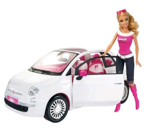 Barbie Doll & White Fiat Car