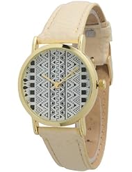 Ladies Aztec Print Leather Watch - Cream