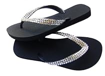 SWAROVSKI CRYSTAL HAVAIANAS SANDALS THONGS FLIP FLOPS BLACK/CLEAR U.S. SIZES 4-10