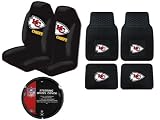 A Set of 4 NFL Universal Fit Front All-Weather Floor Mats and A Set of 2 Universal Fit Seat Covers and 1 Steering Wheel Cover - Kansas City Chiefs