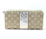Coach Julia Op Art Accordian Zip Wallet Pale Khaki Gold