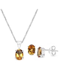 2.55 Carat Citrine Oval Shape .925 Sterling Silver Earring & Pendant Set