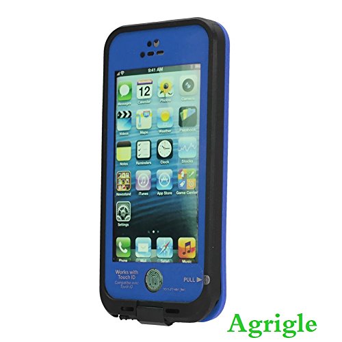 iPhone 5/5S/SE Waterproof Case,AGRIGLE IP 68 6.6 ft Underwater Waterproof Shockproof Snowproof Dirtpoof Durable Full Protection Case Cover with Fingerprint Recognition Touch ID (Blue)