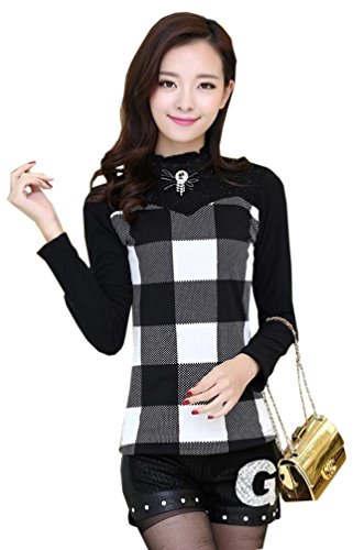ブラウス シャツ チュニック 格子 チェック タータンチェック 千鳥格子 白黒 モノトーン カジュアル キュート エレガンス レディース 冬物 春物 可愛いスカーフ付き R731