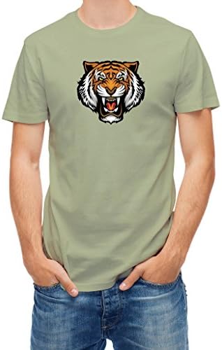 T-shirt angry tiger face Green Sage M