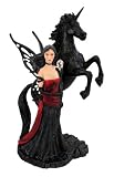 Beautiful Black Winged Gothic Fairy W/ Black Unicorn Statue