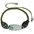 Wish Bracelet with Carved Green Ovals Jade and Pink, Red Golden and Green Cord
