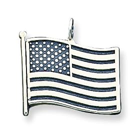 Sterling Silver American Flag Pendant with 20 inch Sterling Silver Chain by 