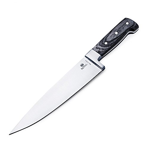 Chef's Knife by Royal - 8 inch Blade - Full Tang Kitchen Knife- Black Piano Wood Handle