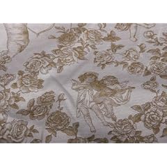 Jacquardstoff Engel & Rosen Gold-Natur, Meterware