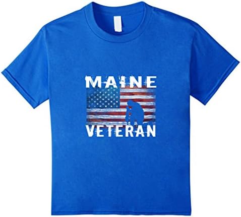 Kids Maine Veteran T-shirt, US Flag and Soldier Shirt 10 Royal Blue