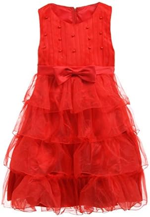Straip Little Girls Sleeveless Princess Birthday Party Prom Gown, 7, Red