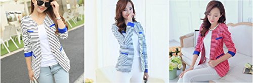 [Kapua] スリム ジャケット ボーダー スーツ  ラウンド ネック 長袖 レディース ( ホワイト / ローズ / ブルー )