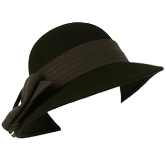 100% Wool Winter Structured Cloche Bucket Floppy Church Big Ribbon Hat Black Gray