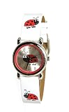 Reflex - KID-0042 - Montre Enfant - Quartz japonais - Bracelet blanc orn� de Coccinelles Rouges - Cadran argent�