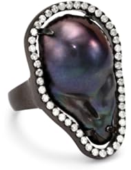 Jordan Alexander Sterling Silver with Navy Pearl Slice in Diamond Ring