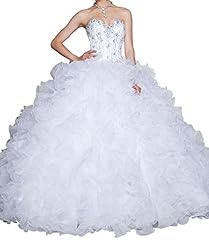 A-line Strapless Beaded Lace-Up Organza Full Length Prom Dress/Quinceanera Dress 