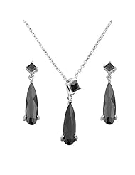 .925 Sterling Silver CZ Hanging Earrings and Matching Pendant-Necklace Set with 1.2mm Cable Rolo Chain - 16"+2" Inches Extension