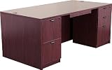 71''W x 35''D Contemporary Mahogany Conference Desk with Full Pedestals and Center Drawer [SL-CF5101-2FUL3FUL-CD-MAH-GG]