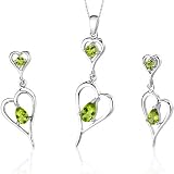Heart Design 2.25 carats Pear Shape Sterling Silver Rhodium Finish Peridot Pendant Earrings Set