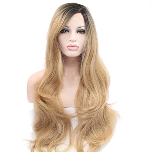 Toptheway Long Curly Blonde Ombre Wigs Synthetic Lace Front Wigs For Women