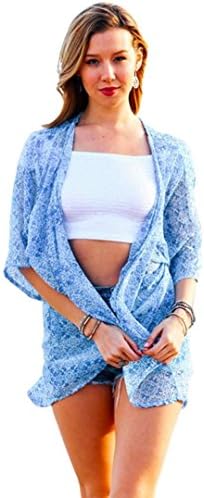 OVERMAL Women Chiffon Print Kimono Loose Cardigan Chiffon Tops Blouse Cover up (Small)