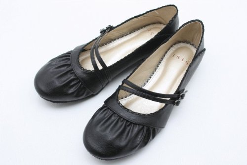 低反発素材 ギャザー ダブルストラップパンプス[CODE:0131635]